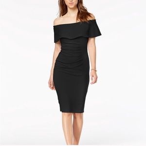 XSCAPE black off-the-shoulder ruched dress